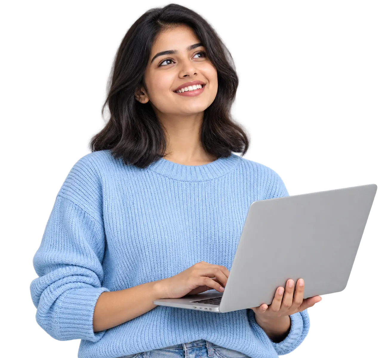 Smiling student practising PTE with a laptop